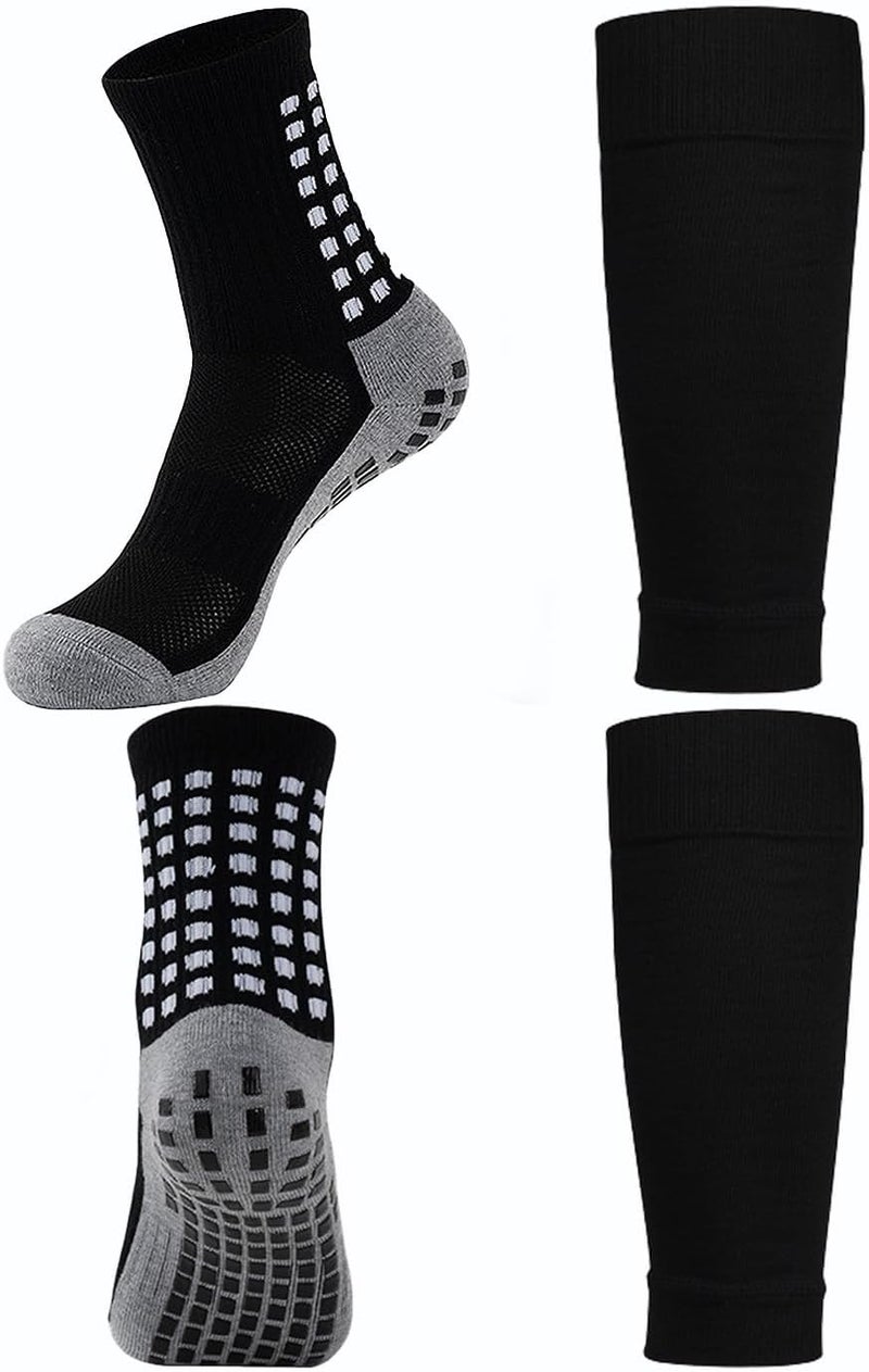 KMOLY 1 Set Kids Grip Soccer Socks and Shin Guard Sleeves for Age 7-14 Youth Boys Children Football Basketball Training - Image 1